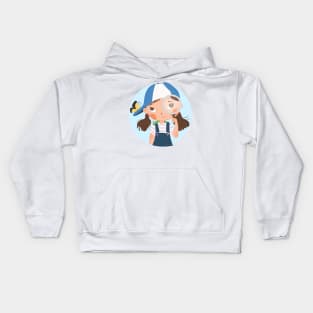 Adventure For A Girl With Blue Cap And Her Butterfly Kids Hoodie